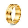 Herenring van titaniumstaal met goudkleurige geborstelde afwerking en groefdetail - US 7 / Goud
