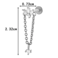 Silver flower barbell earring with chain and clear gemstones, 2.32cm dangling length - Tassel Zirconia Style (0190-5#) / Silver