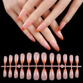 Detailed set of 24 long almond nude press-on nails with vibrant orange French tips - French Orange Yellow Tip Long Almond Glossy (HTMC-MP03)
