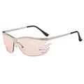 Fashionable flame-shaped sunglasses with pink lenses and silver metal frames for women - Pink Lens