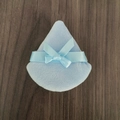 Soft blue drop-shaped powder puff with decorative ribbon bow for facial makeup - Blue