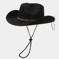 Dettaglio cappello di paglia nero con trama intrecciata e fascia decorativa con paillettes - Nero