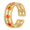 Adjustable gold triple-layer wave ring with red diamond accents in vintage style - Triple Red Rhombus Style (X498)