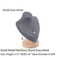 Small grey velvet bust necklace display stand with round wooden base 17.5cm height - Dark Grey Small