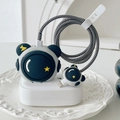 Cartoon bear cable protector set with 20W charger cover and woven spiral data line - Lightning Astronaut / Five-Piece Set