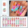 Colorful wavy striped long coffin press-on nails with dopamine multi-color geometric patterns - SGCY-261 / Glue Type