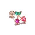 Rose gold cherry stud earring with pink and red cubic zirconia and screw ball back - Rose Gold Cherry