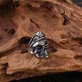 Men's gothic punk skull ring with officer hat in vintage black finish on wood - Pirate Captain Skull