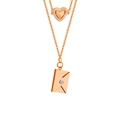 Rose gold envelope and heart necklace with layered chain and crystal pendants - Rose Gold Double Layer Rhinestone Necklace (With Engraving)