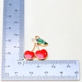 Detailed size view of red enamel cherry pendant charms for DIY jewelry making - Style 10