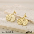 Pendientes de botón con forma de hoja de ginkgo en acero dorado con textura fina - Dorado (Hoja de Ginkgo)