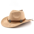 Khaki suede western cowboy hat with turquoise metal conchos and curved brim for outdoor style - M(56-58cm) / Camel