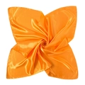Detailed view of bright orange satin square scarf folded in a spiral silk texture - Orange