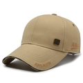 Berretto da baseball in cotone kaki con ricamo 3D e placca logo in metallo - Regolabile / Beige Scuro
