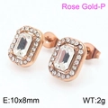 Rose gold plated rectangular zircon stud earrings with pavé halo setting 10x8mm - Square Rose Gold (KE109053-KFC)