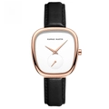 Damenquarzuhr in Roségold mit weißem Zifferblatt und schwarzem Lederarmband - Roségold Weiß Zifferblatt Schwarz Leder