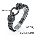 Retro stainless steel skull bracelet with industrial scale chain and ring clasp - Matte Black