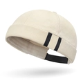Minimalist beige skull cap with double black side stripes and adjustable back strap - Adjustable / Light Beige