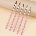 Σετ 5 πινέλων nail art με ροζ λαβές με γκλίτερ και καφέ συνθετικές τρίχες - Σετ 5 Πινέλων Νυχιών / Μοβ Γκλίτερ