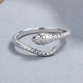 Anello a serpente in argento 925 con occhi in zircone verde e fascia regolabile - Aperto Regolabile / Oro Bianco