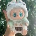 Plush Labubu doll outfit in green with houndstooth pocket and golden buttons - Warm And Squeezable Bear Set / First And Second Generation Keychains Are Compatible With La Cloth Dolls. Dolls Not Included.