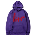 Purple hooded sweatshirt with red Love print and heart graphic for women in size M - S / Top (311) / Purple