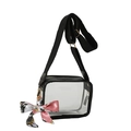 Transparent PVC small crossbody bag with wide shoulder strap and pink decorative scarf - Black
