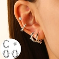 Parure de boucles d'oreilles vintage argentées avec bague d'oreille et zircons chic - Ensemble de Boucles d'Oreilles Zircon Épines Punk Vintage (DZ-1040)