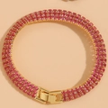 Three-row rose red zircon tennis bracelet with gold plating and folding clasp - Ruby Red