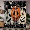 Κουρτίνες Halloween από πολυεστέρα με σχέδια κολοκύθας, νυχτερίδας και ιστού αράχνης - 130*160CM / Κολοκύθα Halloween Με Ιστό Αράχνης
