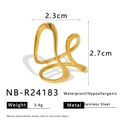 Technical detail of wavy 18K gold plated stainless steel ring with size measurements - Adjustable Open / Gold Wave Style (NB-R24183)