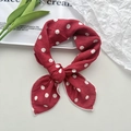 Red cotton linen neck scarf with white polka dot pattern and stylish knot detail - Red Polka Dot
