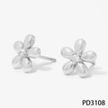 Chic silver floral stud earrings with sparkling center crystals for women - Silver Stud Earrings (PD3108)
