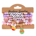 Detail of 5-piece Easter beaded bracelet set with alphabet beads and enamel bunny charms - 12 Pink (EASTER HAPPY)
