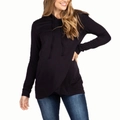 Slim fit black maternity hoodie with long sleeves and crossover hem detail - S / Black