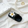 Miniature black clog-shaped coin purse with a white daisy charm on soft fabric - Transparent Bracket-Flower Clog Shoe / Black