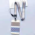 Porte-badge à motif géométrique bleu avec tour de cou assorti pour étudiants - Motif de croix avec cordon