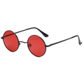Retro round metal sunglasses with red ocean lenses and black frame in a side profile view - Black Frame Ocean Red C14