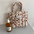 Bolso de pana vintage con estampado floral y etiqueta para el almuerzo diario - Flor del Viento Beige