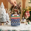 Blue Christmas gift box with reindeer patterns and golden braided handle - Dark Blue