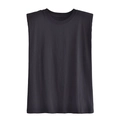 Damen Y2K T-Shirt in Schwarz mit Rundhalsausschnitt und Schulterpolstern, lockere Passform - S / Schwarz