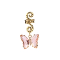 Detail of pink crystal butterfly charm on golden spiral metal hair coil accessory - Pink Butterfly (FY0273)
