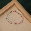 Handmade double-layered beaded bracelet with white, red and green beads for women - Style 43-Double WRG Set