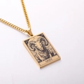 Golden Aries zodiac necklace featuring rectangular tarot style pendant and cuban chain - Aries / Gold