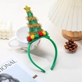 Detailed close-up of a Christmas tree headband with green sequins and colorful pom-poms - Christmas Hat Headband