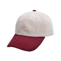 Stylish color block corduroy baseball cap featuring beige crown and burgundy brim - Beige/Wine Red