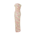 Robe maxi bustier fleurie ajustée en jaune clair avec motifs floraux roses et violets - S / Jaune