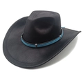 Detail of black western cowboy hat with a light blue suede band and silver buckle - M(56-58cm) / Striped Black
