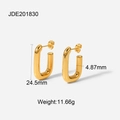 Golden U-shaped stainless steel earrings with zircon inlay measured at 24.5mm height - Golden U-Shaped Geometric Style(JDE201830)