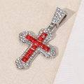 Silver cross pendant featuring vibrant red gemstones and brilliant clear zircons - Cross / Single Pendant / Red Pendant